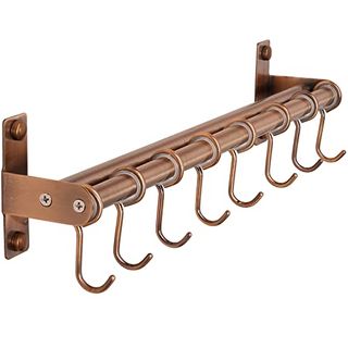 Dseap Pot Rack - Pots and Pans Hanging Rack Rail With 8 Hooks, Double Bars, Pot Hangers for Kitchen, Wall Mounted, Antique Copper