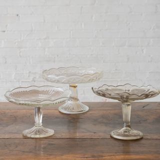 Three glass cake stands from Magnolia