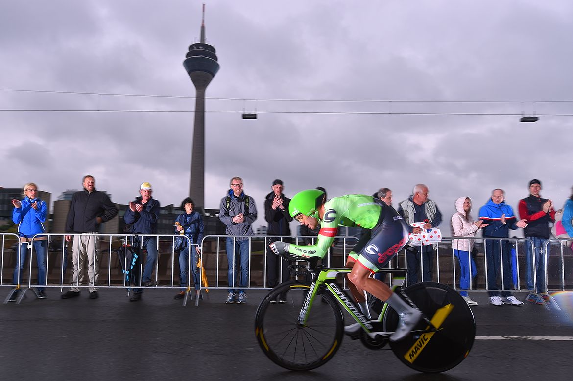 Patrick Bevin racing the first stage of the Tour de France