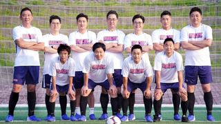 a group of men (The Eojjeoda Avengers soccer team and manager Ahn Jung-hwan) pose, in a promo picture for the korean reality show 'The Gentlemen's League'