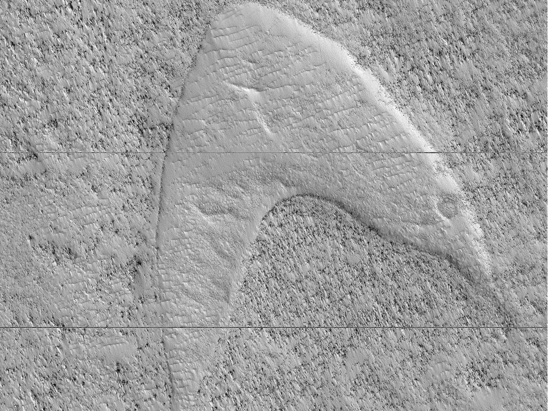 NASA&#039;s Mars Reconnaissance Orbiter spotted a feature on Mars that looks like the famous &quot;Star Trek&quot; logo.