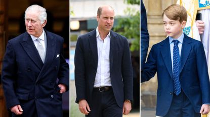 Composite of King Charles leaving The London Clinic in 2024, Prince William visiting Mosaic Clubhouse in 2023 and Prince George at Westminster Abbey in 2022