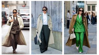 street style influencers showing how to style a trench coat for work