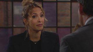 Christel Khalil as Lily sitting across from Jason Thompson as Billy in The Young and the Restless