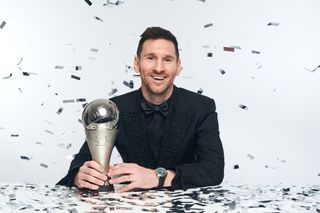 Lionel Messi poses for a portrait after winning the Best FIFA Men's Player 2022 award at The Best FIFA Football Awards 2022 on February 27, 2023 in Paris, France.