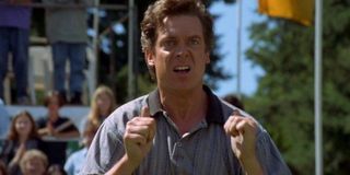 Shooter McGavin celebrating after pulling ahead in tournament in Happy Gilmore