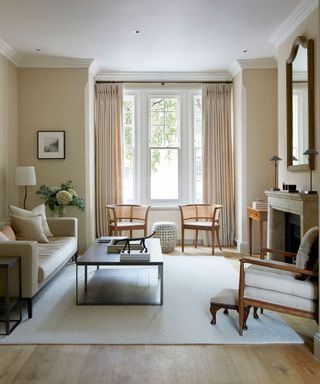 Neutral living room in elegant period London townhouse