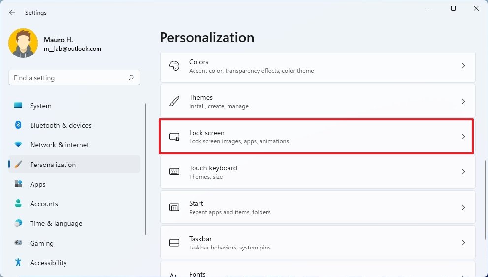 Open Lock screen settings