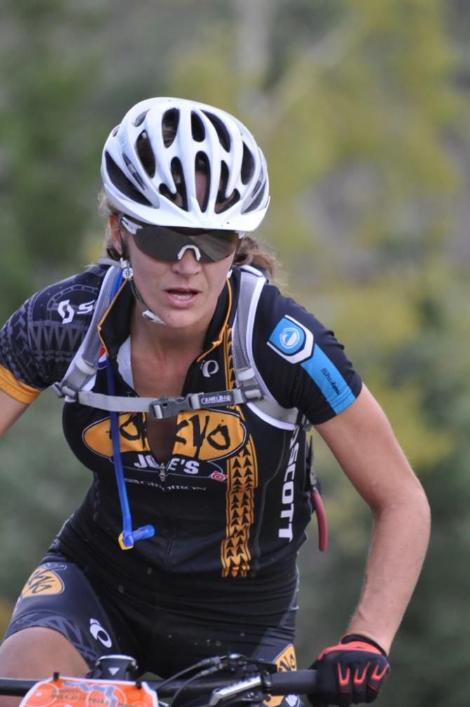 Gretchen reeves on her way to winning the Park City Point 2 Point