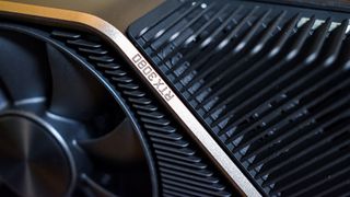 A close up of the Nvidia GeForce RTX 3080's cooler design