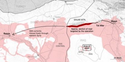 A graphic showing the area around Sinjar in Iraq.