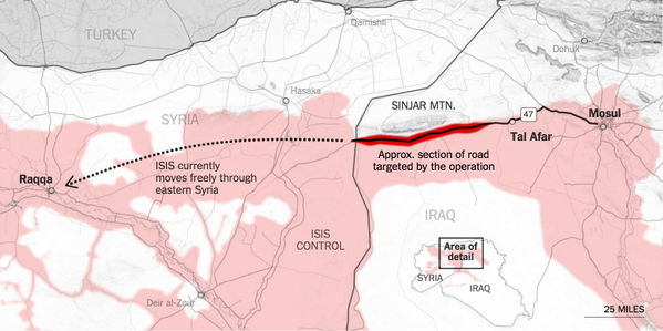 A graphic showing the area around Sinjar in Iraq.