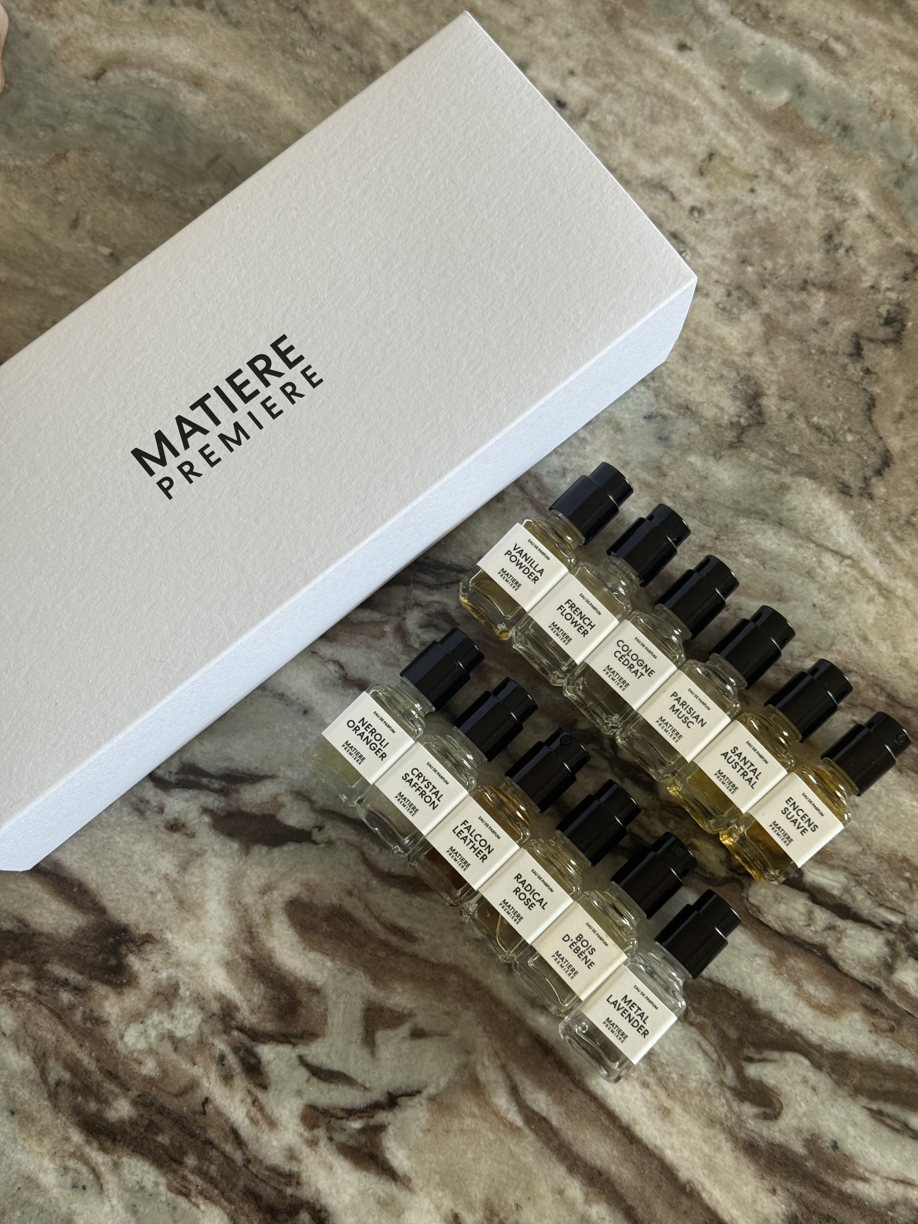 A discovery set featuring mini bottles of the matiere premiere eau de parfums