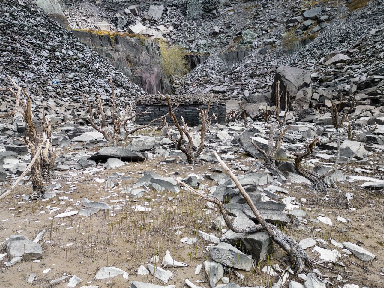 A mountain landscape photographed from a drone