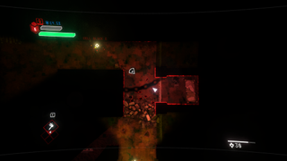 A triangle facing an enemy in a dark dungeon in Void Sols.