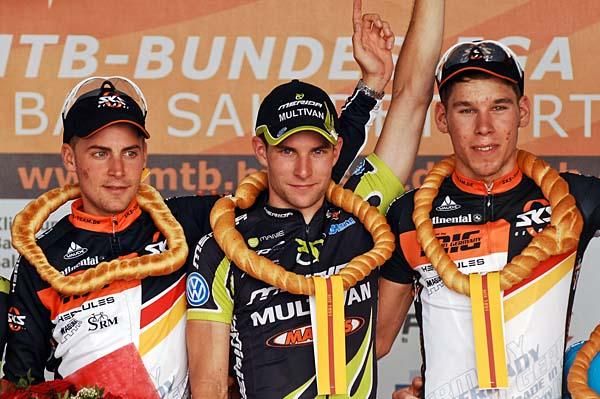 Elite men's podium for the overall Bundesliga series.