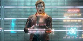 Peter Quill making an obscene gesture in Guardians of the Galaxy