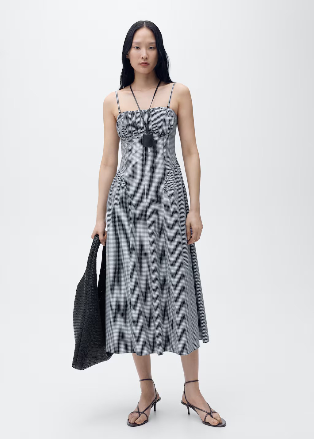 MANGO, Gingham Print Midi-Dress