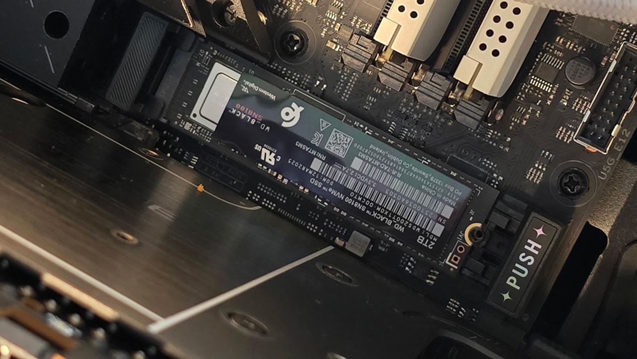 A WD Black SN8100 as it's installed inside a gaming PC.