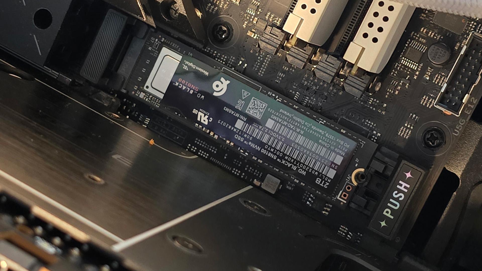 A WD Black SN8100 as it's installed inside a gaming PC.