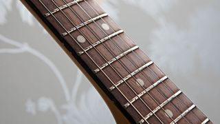 Fretboard of a Fender electric guitar