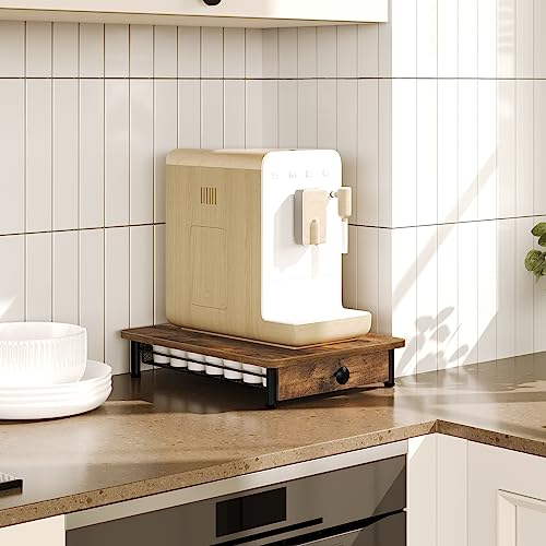 Yatiney Coffee Pod Holder, 35 Capsules Coffee Pod Drawer, Coffee Pod Storage Organizer With Sliding Mesh Basket, Wooden Compatible With K Cup Holder, for Original Pod, for Kitchen, Brown Xkh08brg1