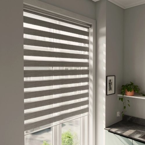 GoodHome, Brize Corded Mottled White Day &amp;amp; night Roller Blind