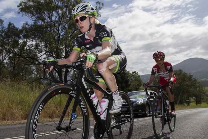 Ruth Corset sets the pace up the climb