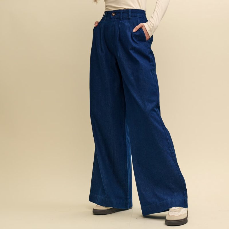 Pure Cotton Wide Leg Trousers on model 