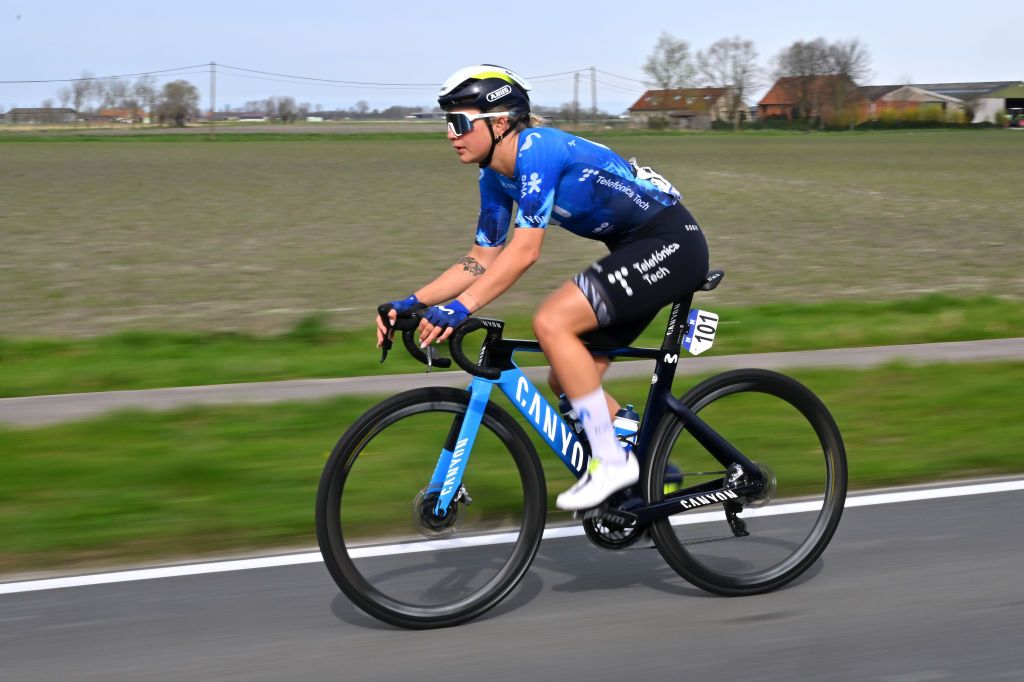 DE PANNE BELGIUM MARCH 21 Emma Norsgaard of Denmark and Movistar Team competes during the 7th Womens Classic BruggeDe Panne 2024 a 155km one day race from Brugge to De Panne on March 21 2024 in De Panne Belgium Photo by Luc ClaessenGetty Images