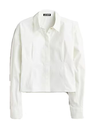 Fitted Button-Up Shirt in Striped Stretch Cotton Poplin