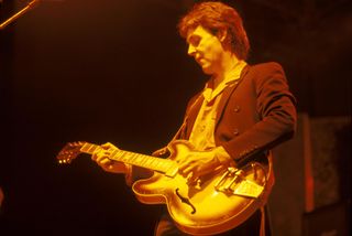 Paul McCartney performs onstage with Wings at Wembley Arena in London