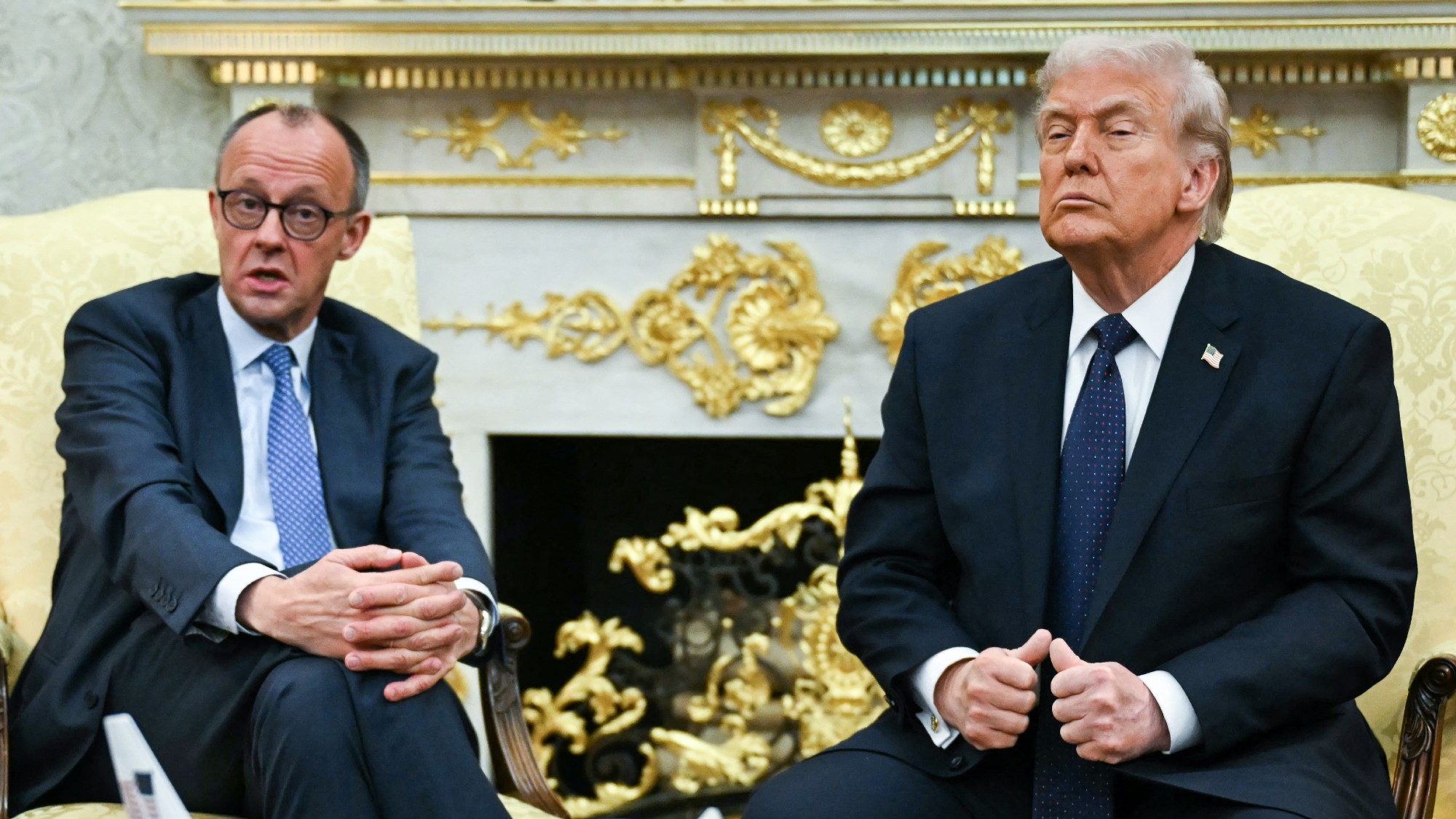 Donald Trump meets with German Chancellor Friedrich Merz in the Oval Office of the White House