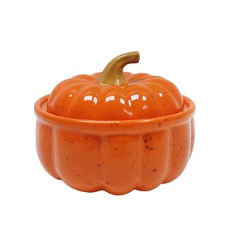 A pumpkin shaped soup bowl