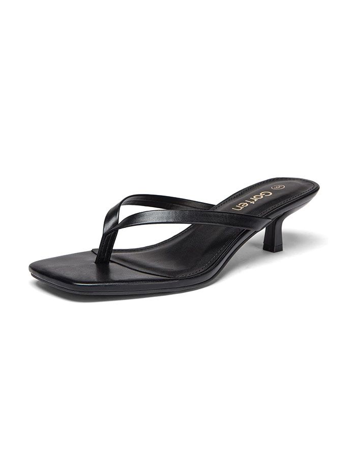 Gorfen Women's Kitten Heel Flip Flop Sandals Square Toe Cushioned Thong Heeled Sandals Black Size 7