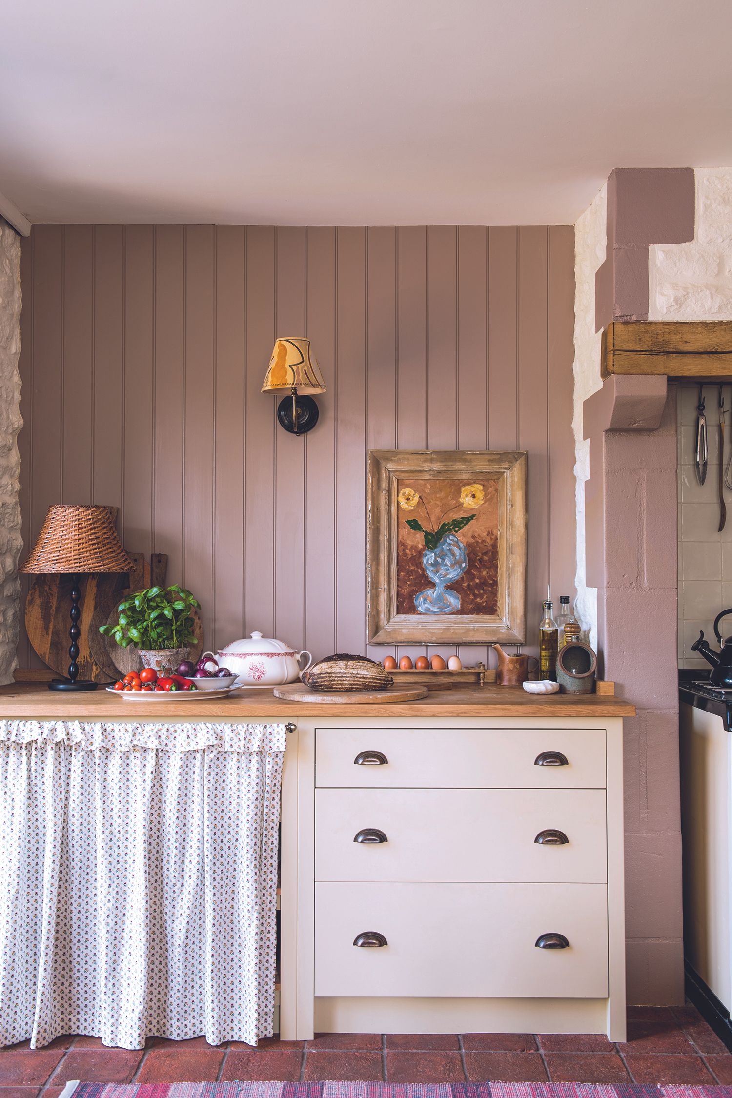 Plain English modern kitchen with a fabric skirt