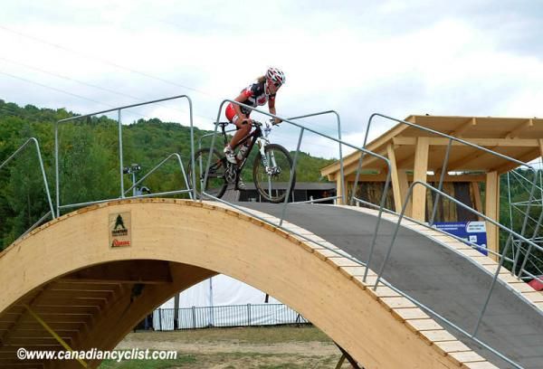 Canada's Emily Batty on the crossover bridge