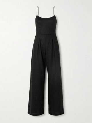 Antibes Open-Back Pleated Linen Jumpsuit