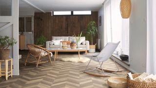 vinyl flooring in parquet design in modern living room