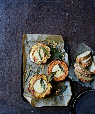 Miniature baked squash and gruyere fondue