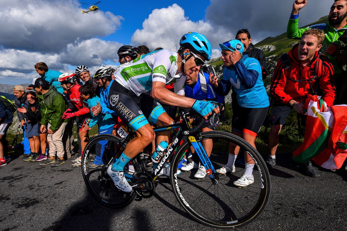 Miguel &Aacute;ngel L&oacute;pez (Astana) struggled on the final climb of stage 13
