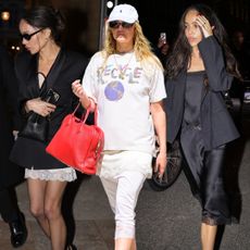 A collage of celebrities wearing lace-trimmed skirts