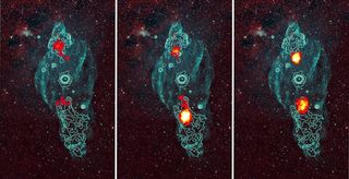 Composite images of the manatee nebula with different energy gamma ray emissions indicated