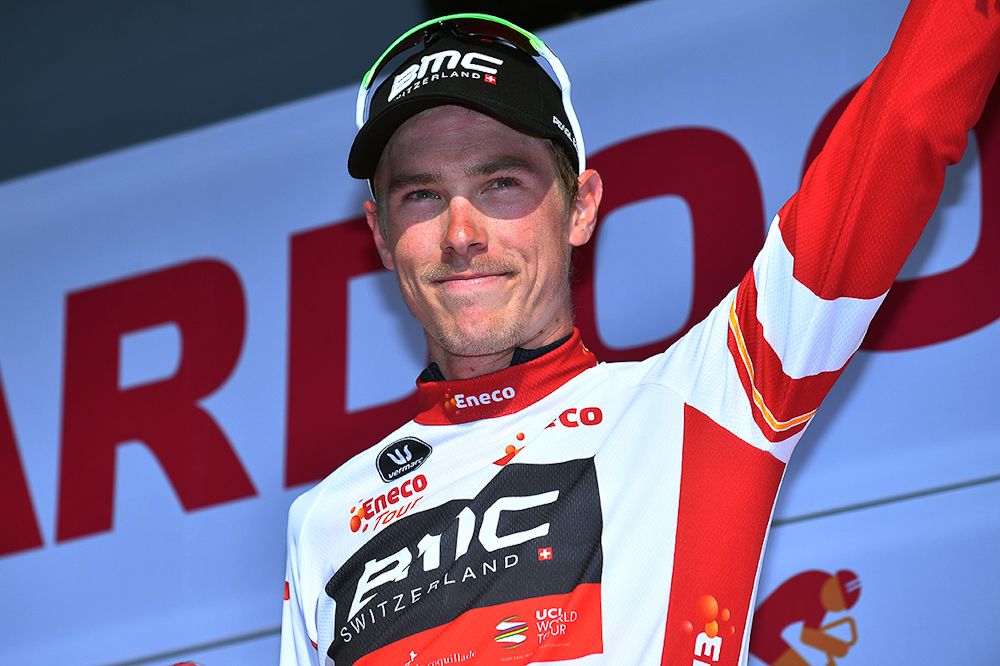 Rohan Dennis on the stage 3 podium at the Eneco Tour
