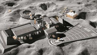 Lunar station with classic and classicist shape vocabulary, designed by Anton Rakov of the Samara Polytech, 2018