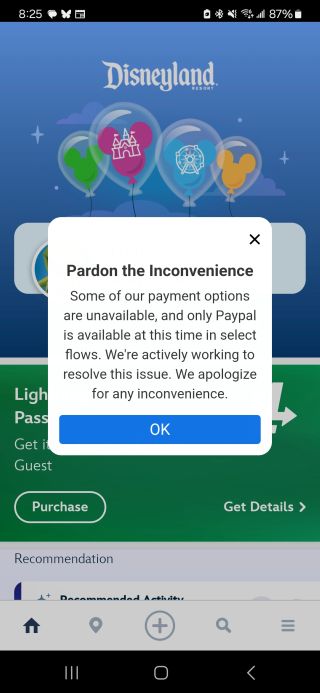 DIsneyland app error message