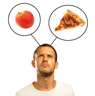 food decision, high-fat food, healthy food, apple, pizza