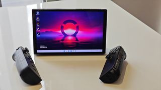 Lenovo Legion Go on a table with its controllers removed