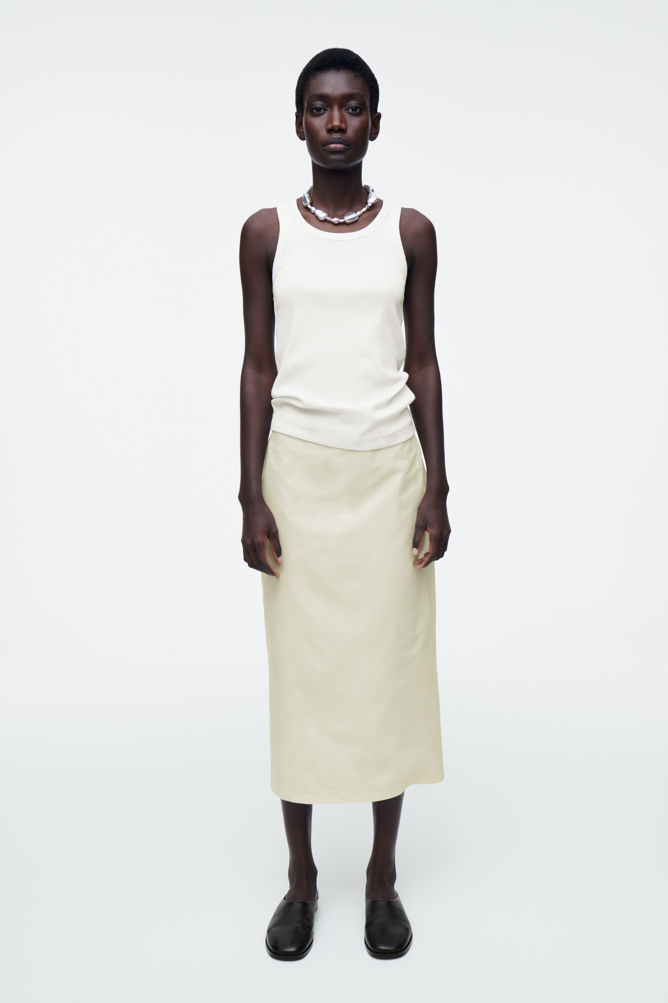 Cotton Drawstring Midi Skirt