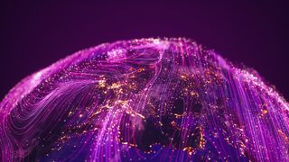 A detailed visualization of global information networks around Earth.